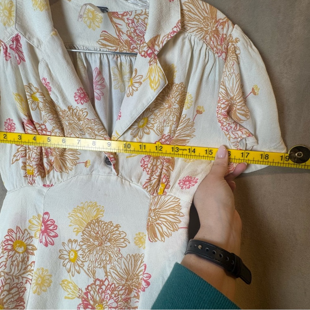 Free People Cream Mini Dress with Pink & Yellow Floral Print XS Collar Fit Flare - Picture 12 of 15
